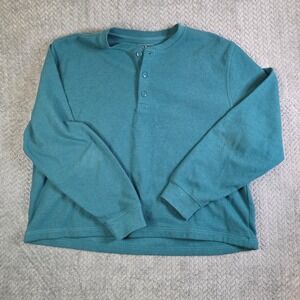 L.L.Bean Men's XL Waffle Knit Henley Shirt Traditional Fit Long Sleeve Teal
